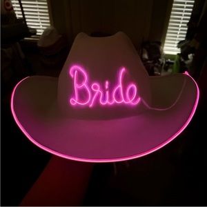 Neon pink light up bride cowgirl hat